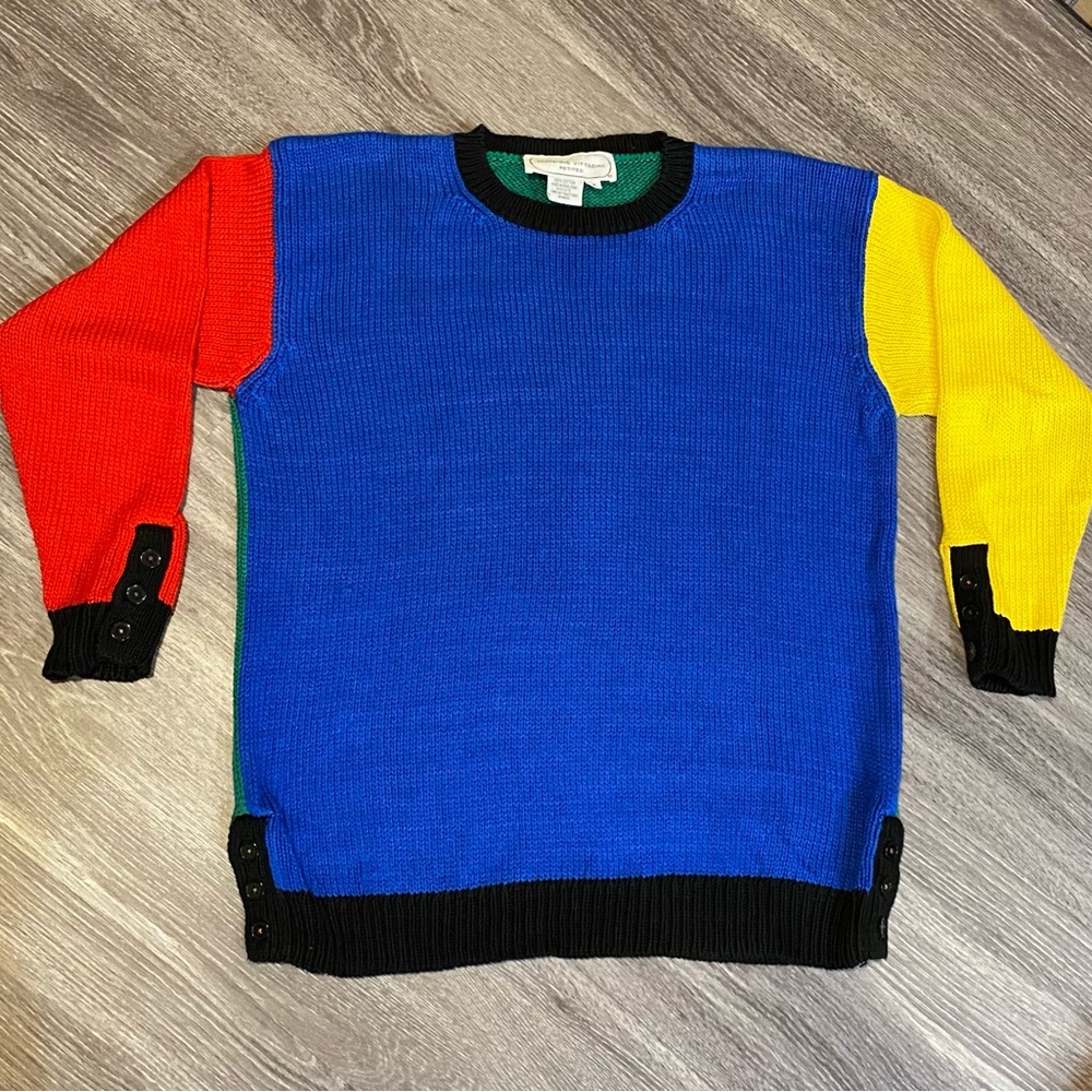 Vintage Adrienne Vittadini 80s 90s Color Block Long Sleeve Sweater Petite Medium